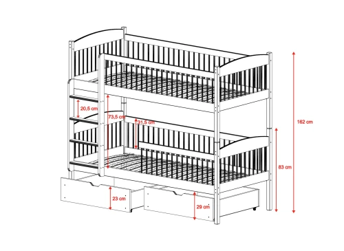 LUNA 80x180 Untreated Wood Bunk Bed