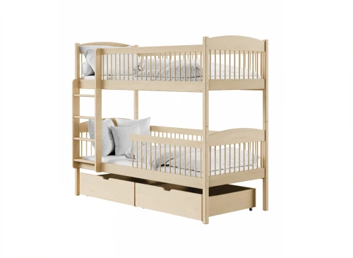 LUNA 90x200 Unvarnished Wood Bunk Bed | Lano Meble