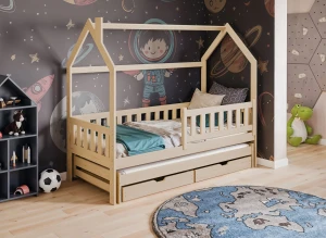 MONKEY 80x160 Unpainted Pine Wood Children's House Bed Lano Meble