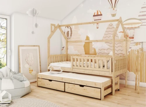 MONKEY 90x200 Unlacquered Wooden Children's House Bed