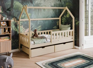 NATAN 80x160 Unpainted Natural Wood Children's Single House Bed | Lano Meble