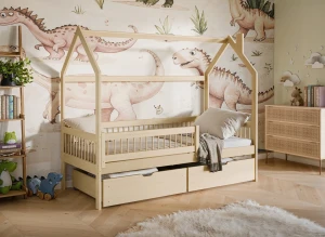OSKAR 90x180 Unvarnished Wood Children's Single House Bed Lano Meble