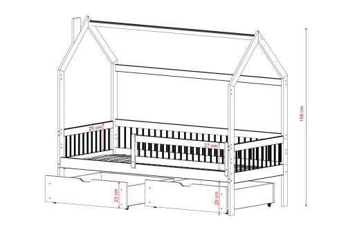 OSKAR 90x190 Unvarnished Wood Children's Single Bed House - Lano Furniture