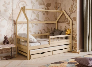 PAPI 80x160 unvarnished wooden children's house bed Lano Furniture