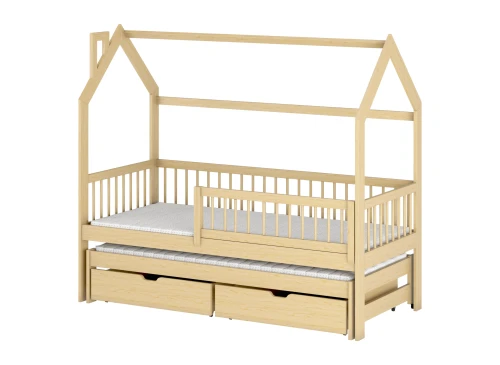 PAPI 80x180 Unvarnished Wooden Children's House Bed