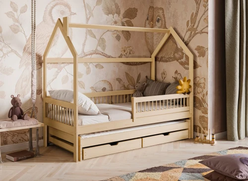 PAPI 90x180 Unpainted Wood Children's House Bed Lano Meble