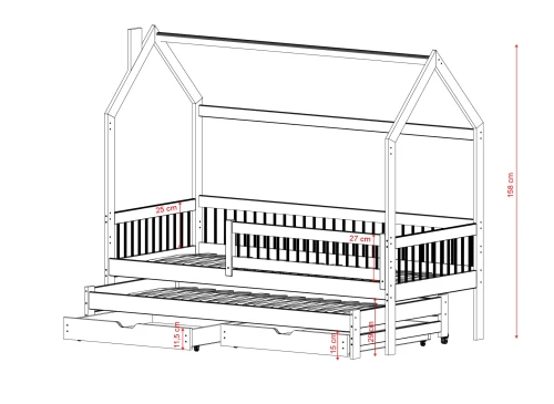 PAPI 90x180 Unpainted Wood Children's House Bed Lano Meble