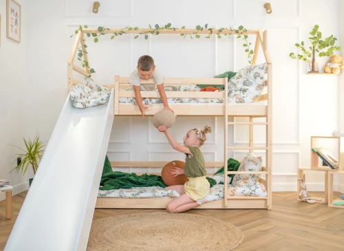 PLAY 80x200 Untreated Wood Bunk Bed with Slide Lano Furniture