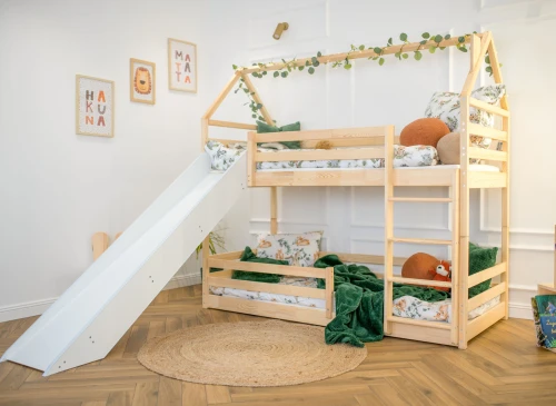 PLAY 90x200 Unpainted Wood Bunk Bed with Slide Lano Meble