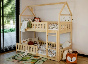 POLA 90x190 Unvarnished Wood House Bunk Bed Lano Meble