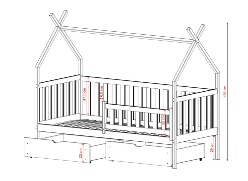 SIMBA 80x160 Unvarnished Wood Single Tipi Bed for Children | Lano Meble