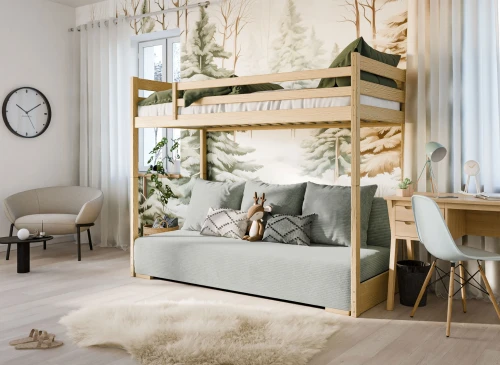 SOFINO 90x200/140x200 Loft Bed Unvarnished Wood with Fold-Out Sofa Fabric Grey Zoom 15 Sage Lano Furniture