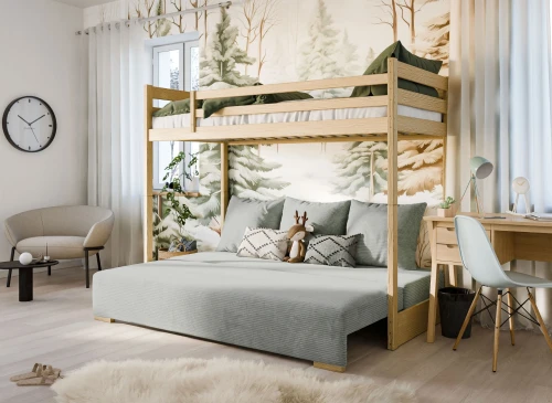 SOFINO 90x200/140x200 Loft Bed Unvarnished Wood with Fold-Out Sofa Fabric Grey Zoom 15 Sage Lano Furniture