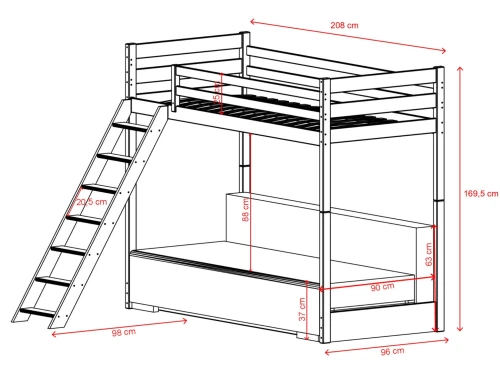 SOFINO 90x200/140x200 Loft Bed - Untreated Wood with Beige Fabric Sofa Bed | Lano Meble