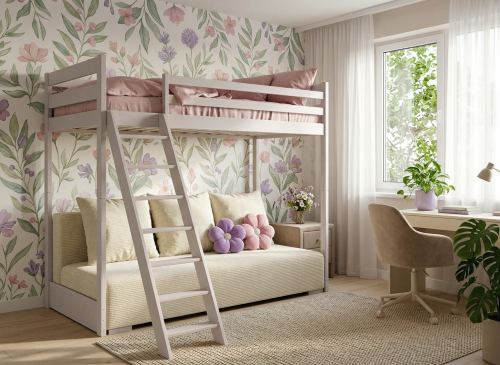 SOFINO 90x200/140x200 kašmír posteľ na poschodí s rozkladacou pohovkou látka béžová poso 38 Lano Nábytok