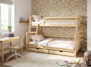FAMI 90x200/120x200 Untreated Wood Bunk Bed with Wider Berth | Lano Furniture
