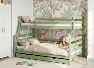 FAMI 90x200/120x200 olive green bunk bed with wider lower deck Lano Furniture