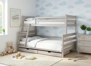 FAMI 90x200/120x200 cashmere bunk bed with wider lower deck Lano Furniture