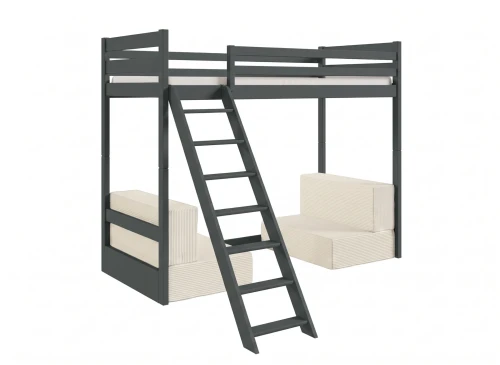 SOFENA 90x200 graphite mezzanine bed with modular sofa, beige fabric, poso 38 Lano Furniture