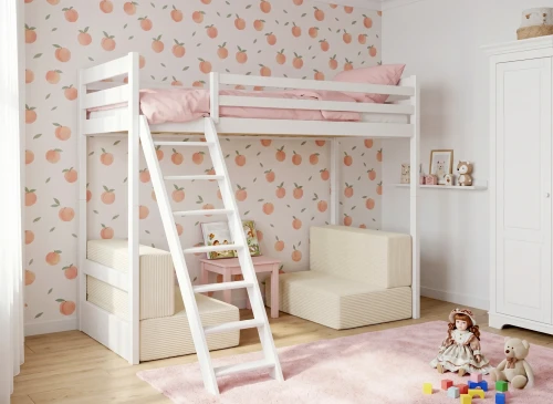 SOFENA 90x200 white loft bed with modular sofa, beige fabric, 38 Lano Furniture