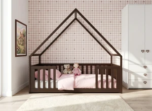 BEE 80x190 dark chocolate Montessori floor bed children's house Lano Furniture