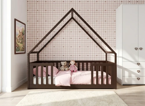 BEE 90x190 dark chocolate Montessori floor bed children's house Lano Furniture