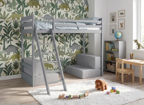 SOFENA 90x200 grey mezzanine bed with modular sofa, gray fabric, zoom 15 sage Lano Furniture