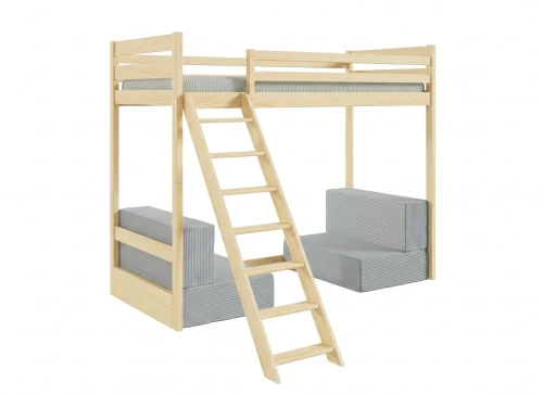 SOFENA 90x200 unvarnished wood mezzanine bed with modular sofa, gray fabric, zoom 15 sage Lano Furniture